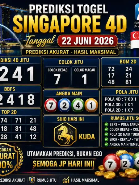 Prediksi Togel Singapore 4d tanggal 22 Juni 2026